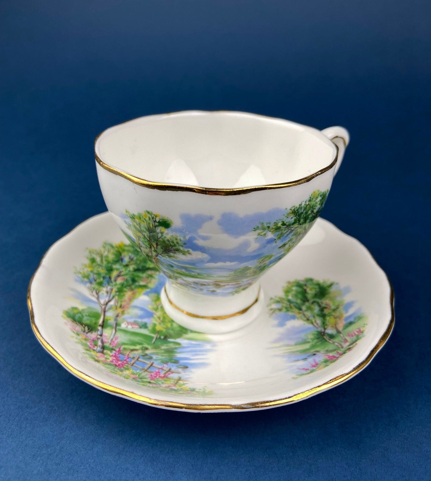 Crown Staffordshire Ellesmere Tea Cup and Saucer. Amazing Set with Repousse Detail ing, Number 14962 . - Tampa Home & Garden Store