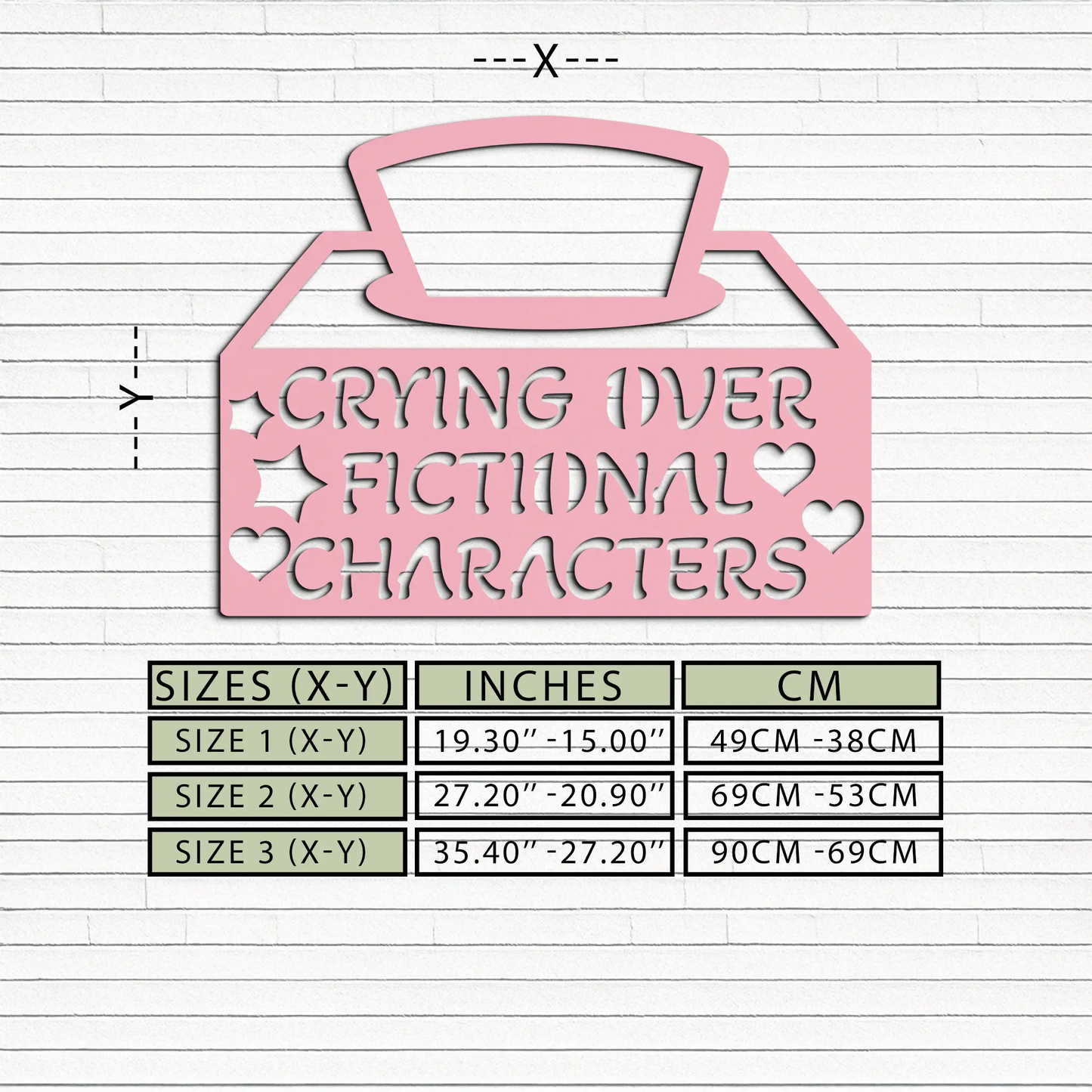 Crying Over Fictional Characters metal wall art pink sign with heart cutouts by Enova Art on Tampa Home & Garden Store