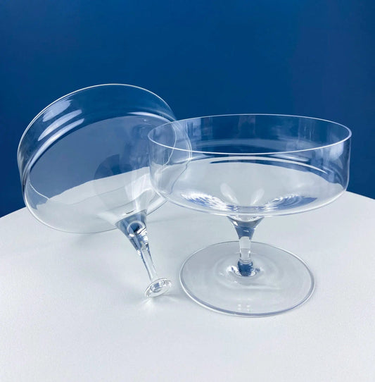 Crystal clear footed glass bowls, set of 2 with coupe shapes and long stems on Tampa Home & Garden Store