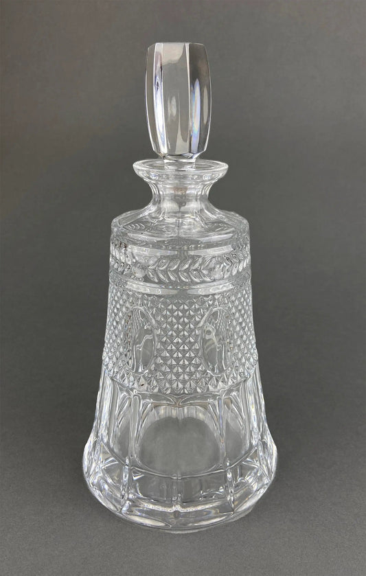 Crystal decanter with faceted stopper in clear cut glass with diamond pattern on Tampa Home & Garden Store