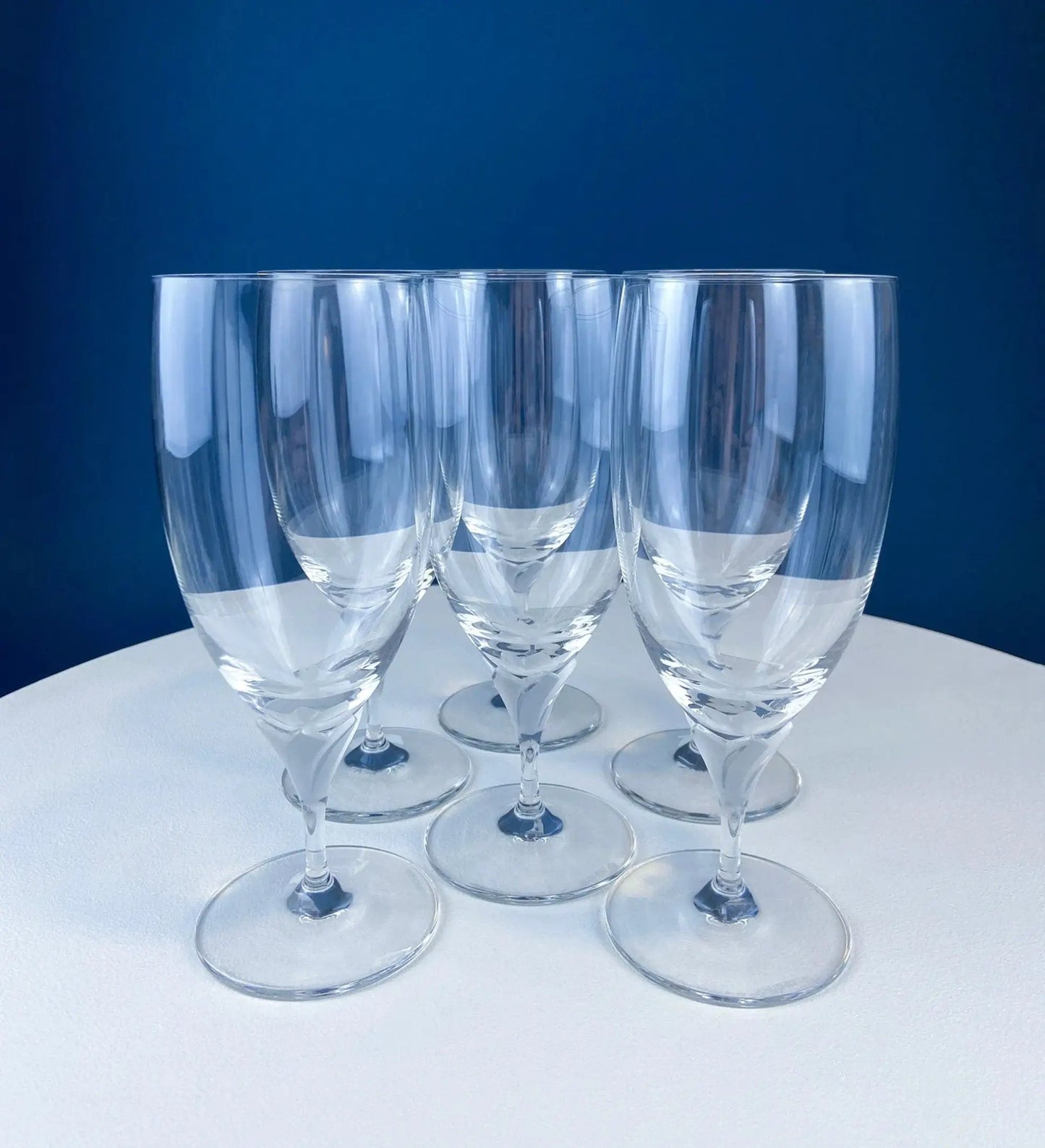 Crystal water/ice tea goblets with faceted stems, clear glass stemware on Tampa Home & Garden Store