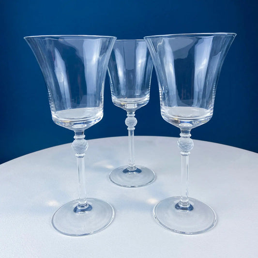 Crystal goblets with ball-stem Mikasa Enchantress pattern, 3 clear wine glasses on Tampa Home & Garden Store
