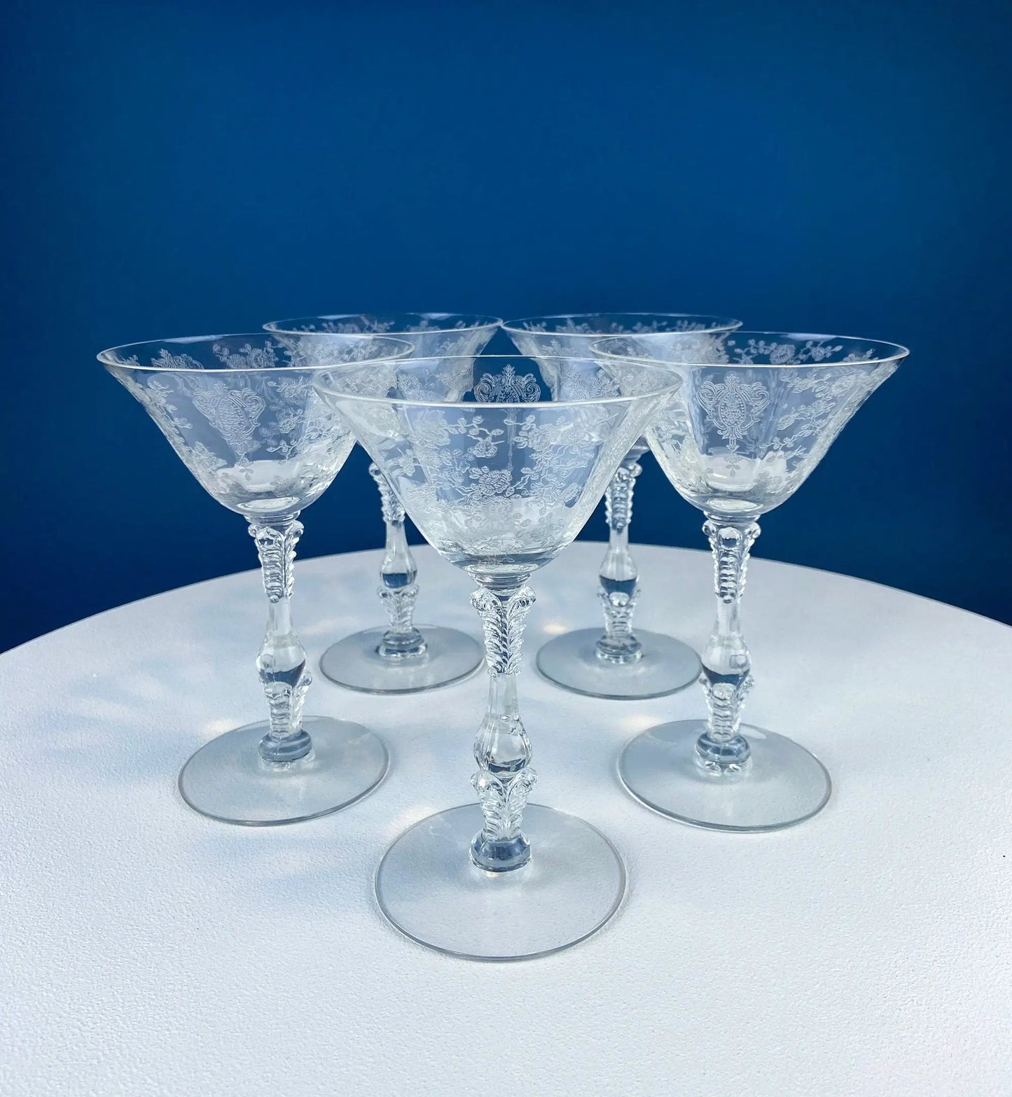 Crystal goblets with ball-stem, Mikasa Enchantress etched floral pattern, set of 9 on Tampa Home & Garden Store