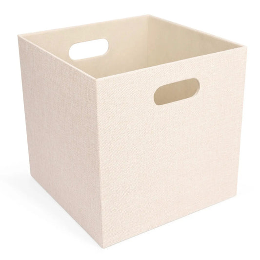 Fabric cube bin with handles in beige textured fabric for toy storage on Tampa Home & Garden Store