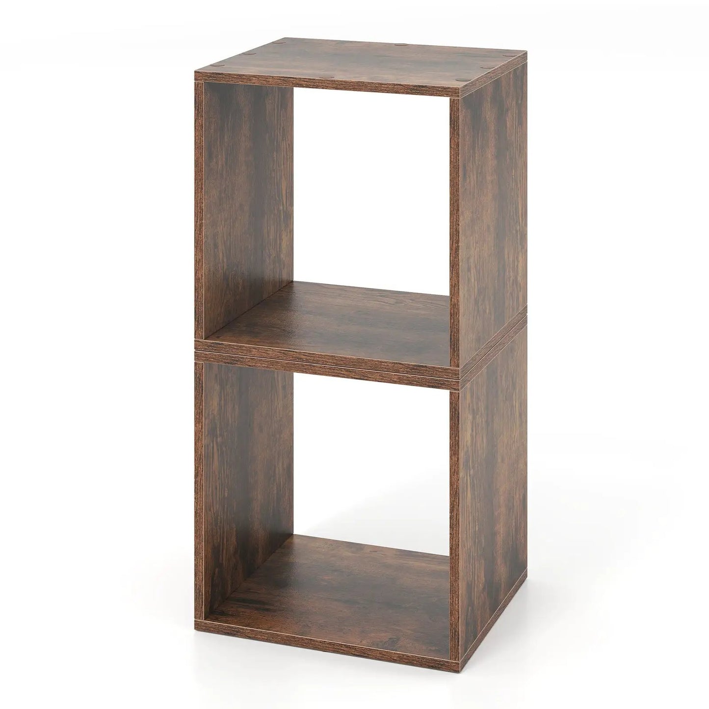 Cube storage organizer set of 2 in brown wood finish, stackable living room shelves on Tampa Home & Garden Store