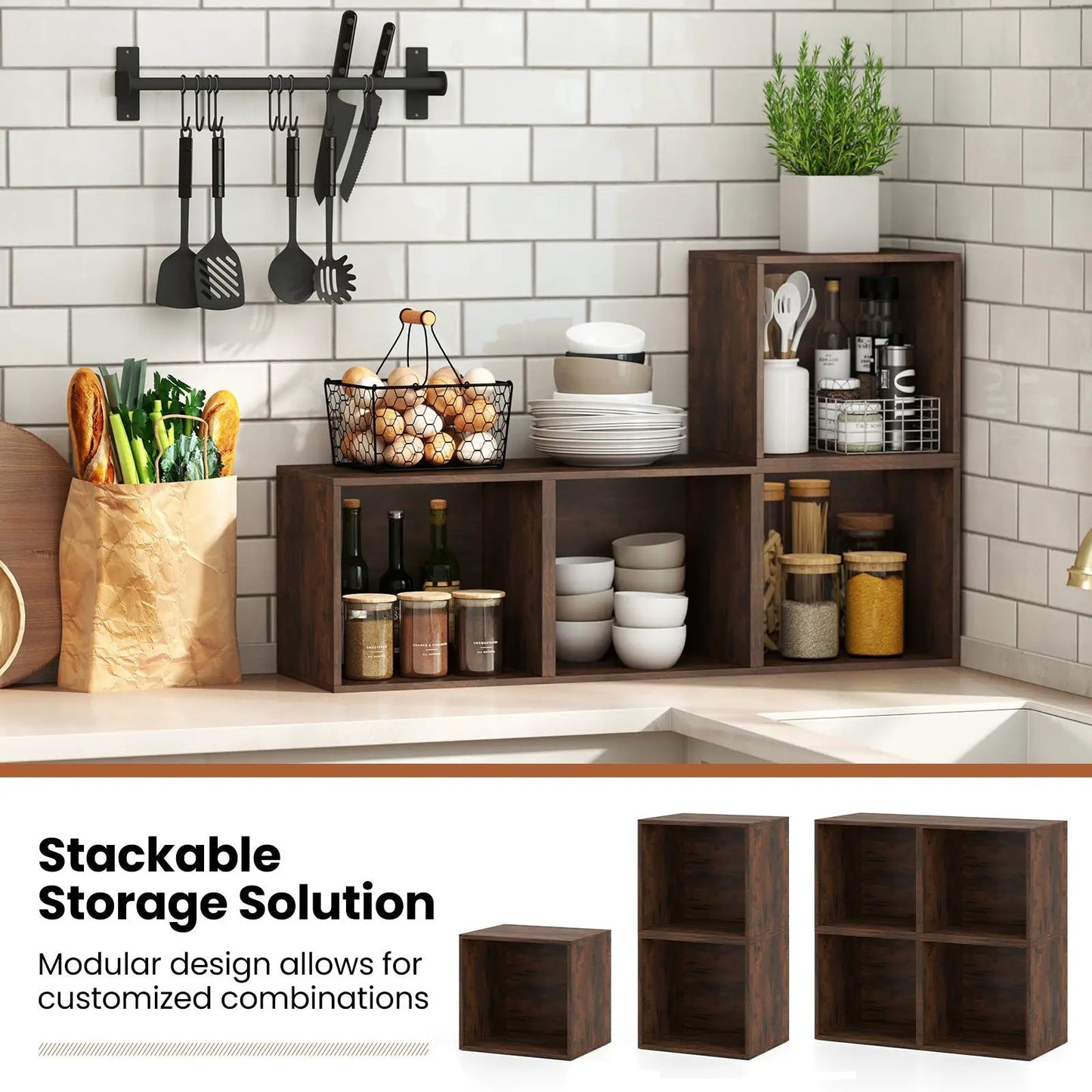 Cube Storage Organizer Stackable Open Book Shelf dark wood DirectDeals on Tampa Home & Garden Store