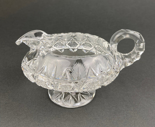 Cut Crystal Creamer and Sugar Bowls: Feather Cut Pattern, Set of Two - Tampa Home & Garden Store
