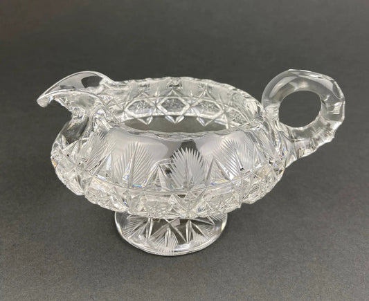 Cut crystal creamer and sugar bowls set of two, clear diamond-cut glass on Tampa Home & Garden Store