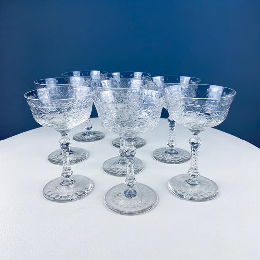Cut Crystal Vintage Champagne Glasses. Set of 8 Stemware. Dining Room Table Decor. Gift for Him Her. New Year's Eve Celebration. Toasting. - Tampa Home & Garden Store