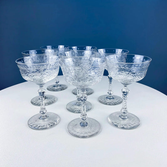 Cut crystal champagne glasses set of 8 with diamond-cut bowls and faceted stems on Tampa Home & Garden Store