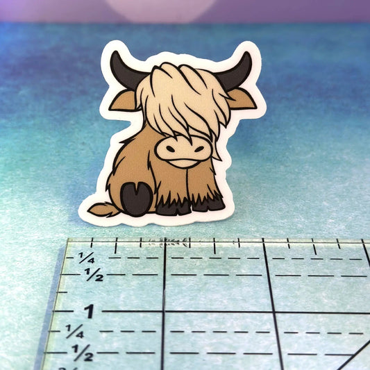 Cute Blond Highland Coo sticker 2 inch decorative vinyl Thistle & Stitch on Tampa Home & Garden Store