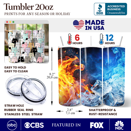 Cute Cats 20oz Personalized Tumbler With Lid and Stainless Steel Straw, Cozy Cat Owner Travel Mug Gift - Tampa Home & Garden Store