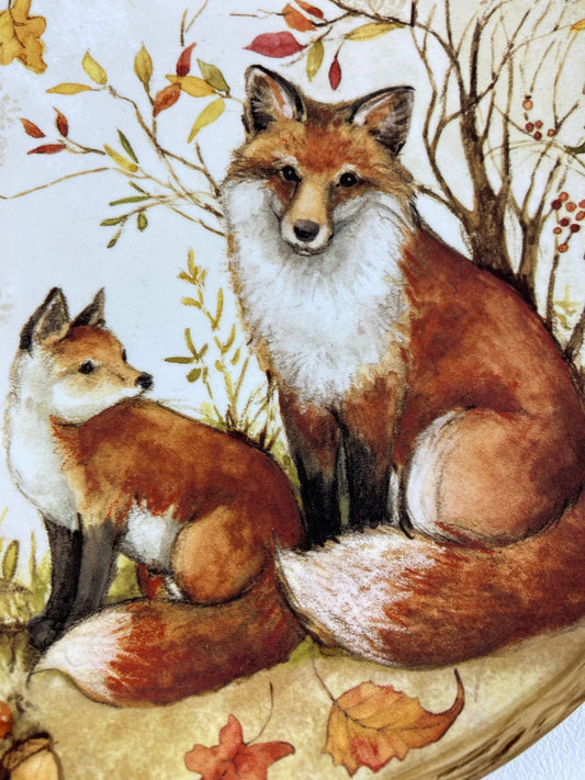Cute Foxes Dinner Plate with fox mom and cub among autumn leaves on Tampa Home & Garden Store