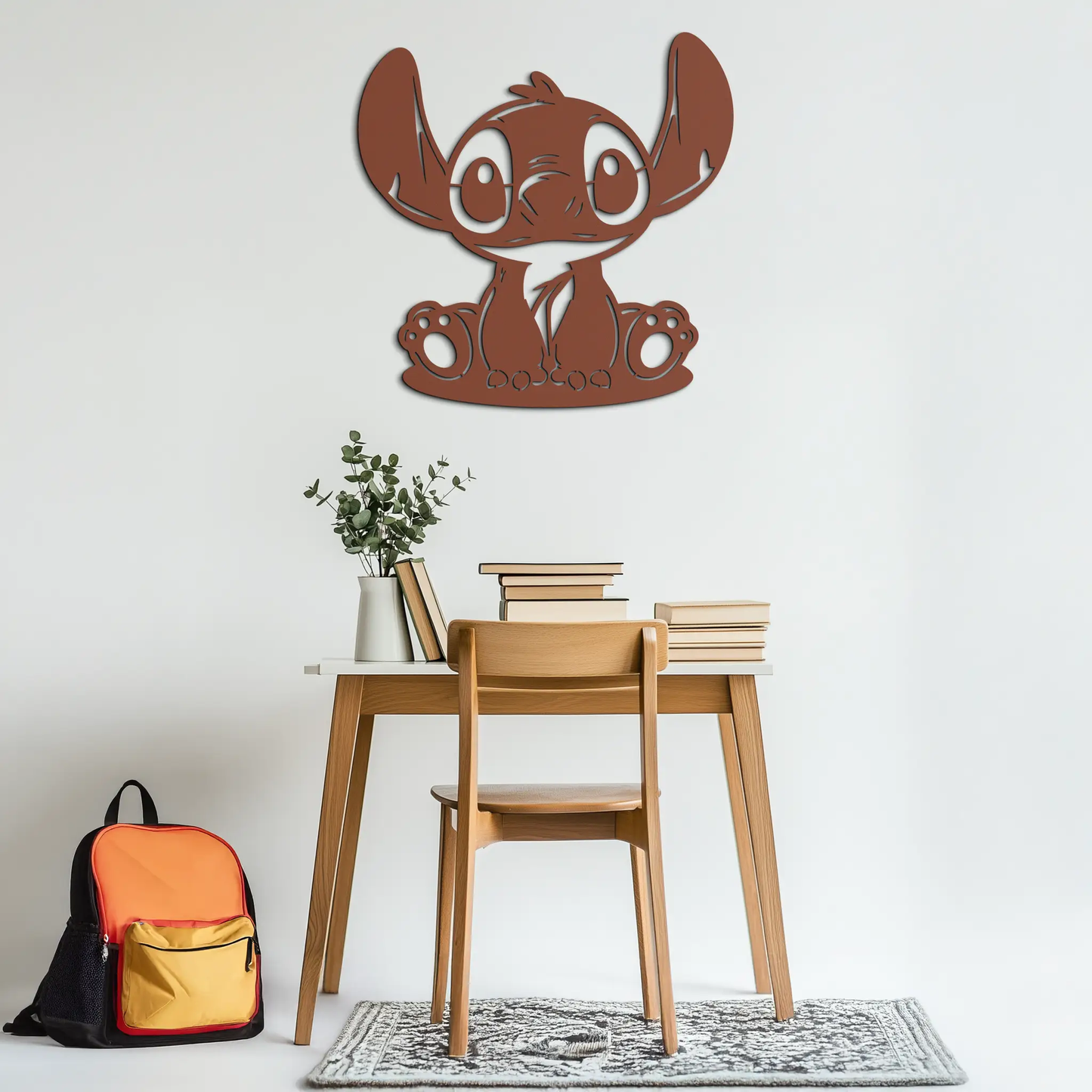 Cute Stitch character metal wall art brown silhouette with ears Enova Art modern wall decor on Tampa Home & Garden Store