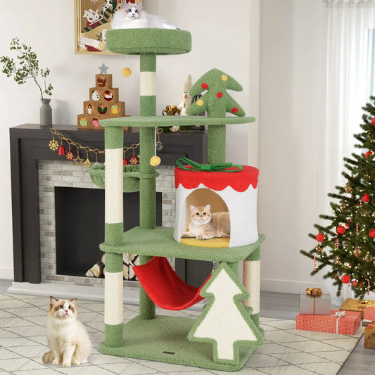 DirectDeals Christmas Cat Tree with sisal scratching posts, green multi-level tower on Tampa Home & Garden Store