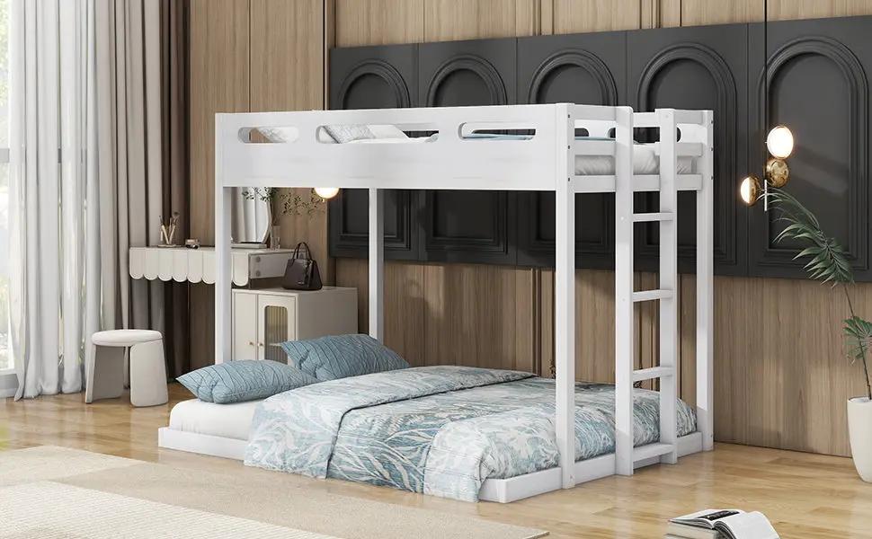 Twin over Full bunk bed with built in ladder in white finish in a modern bedroom on Tampa Home & Garden Store