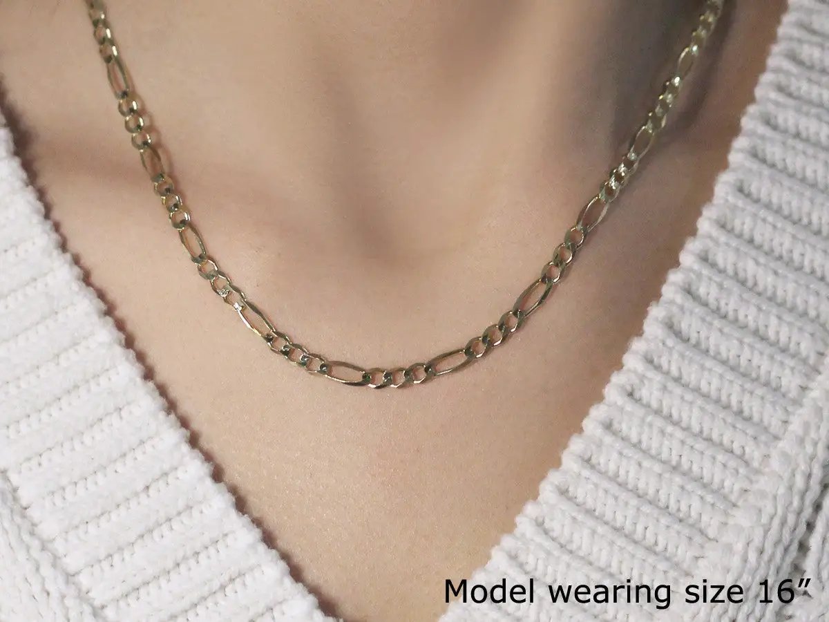 3.8mm 14k yellow gold solid figaro chain necklace, 16 in length, Bids.com on Tampa Home & Garden Store