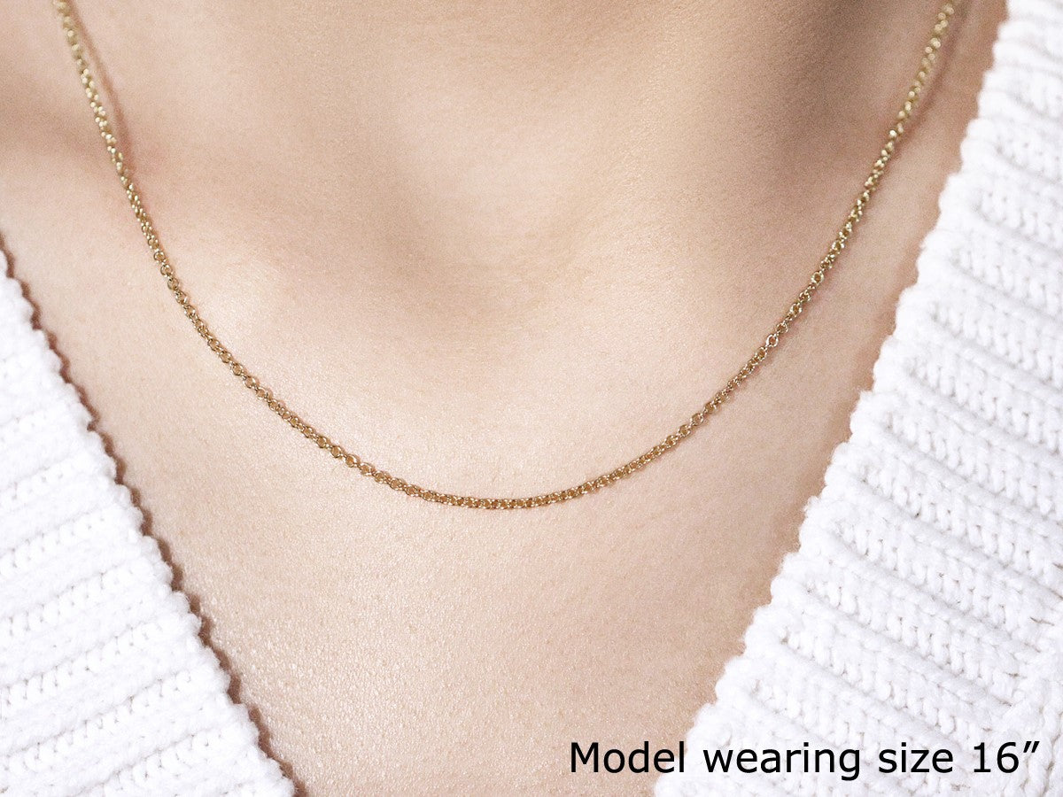 14k yellow gold round cable link chain necklace 1.5mm delicate everyday wear on Tampa Home & Garden Store