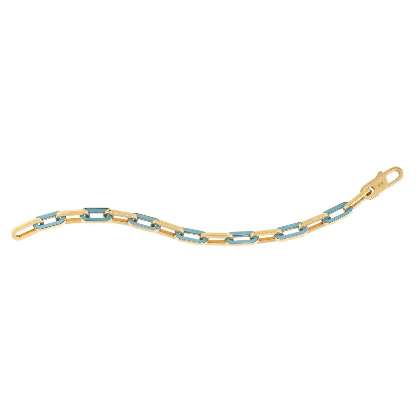 14k yellow gold paperclip turquoise link bracelet by Bids; two-tone enamel links, lobster clasp on Tampa Home & Garden Store