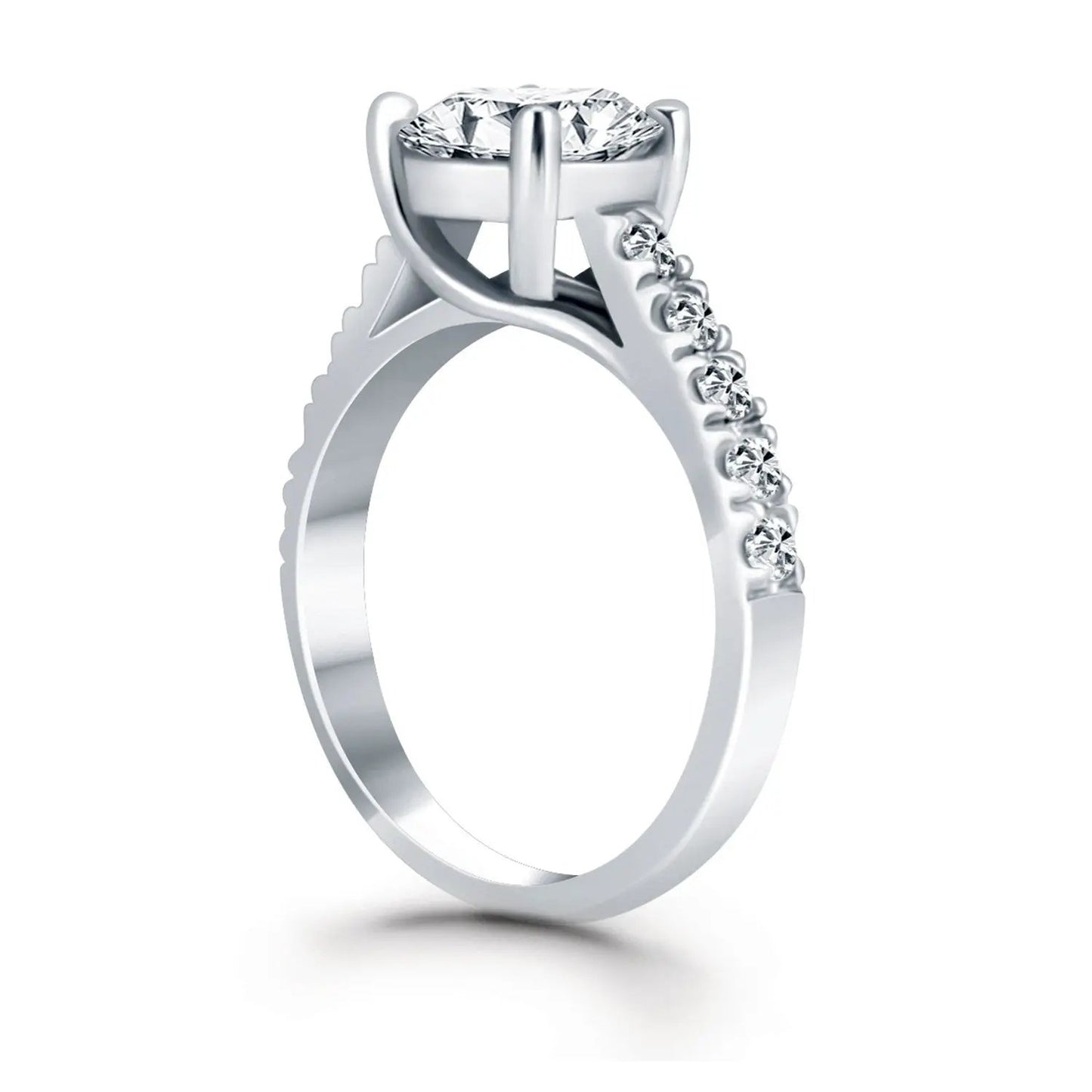 14k white gold trellis diamond engagement ring with a center stone and pavé diamonds along the band on Tampa Home & Garden Store