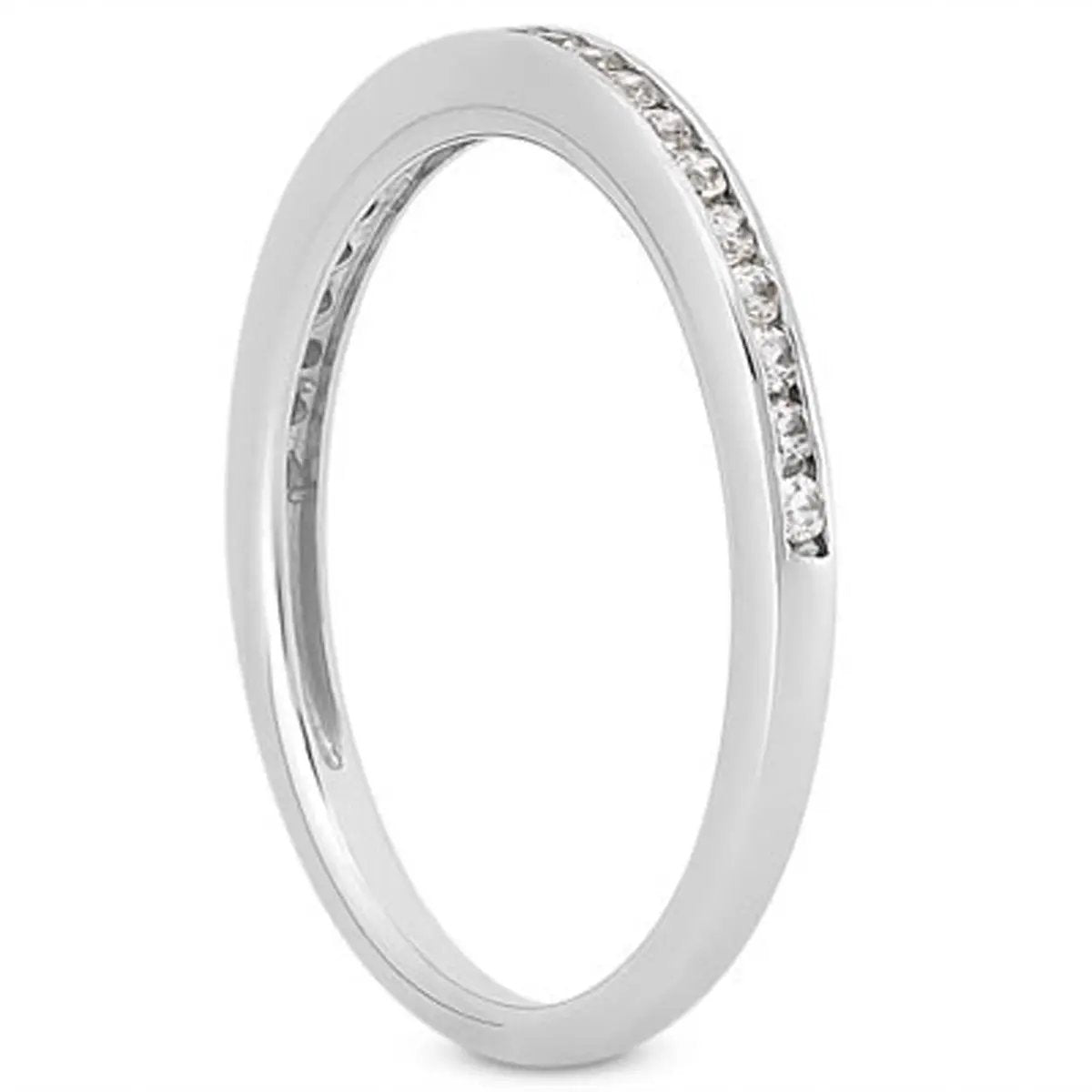Diamond channel-set wedding ring band in 14k white gold; slim profile with diamonds on Tampa Home & Garden Store
