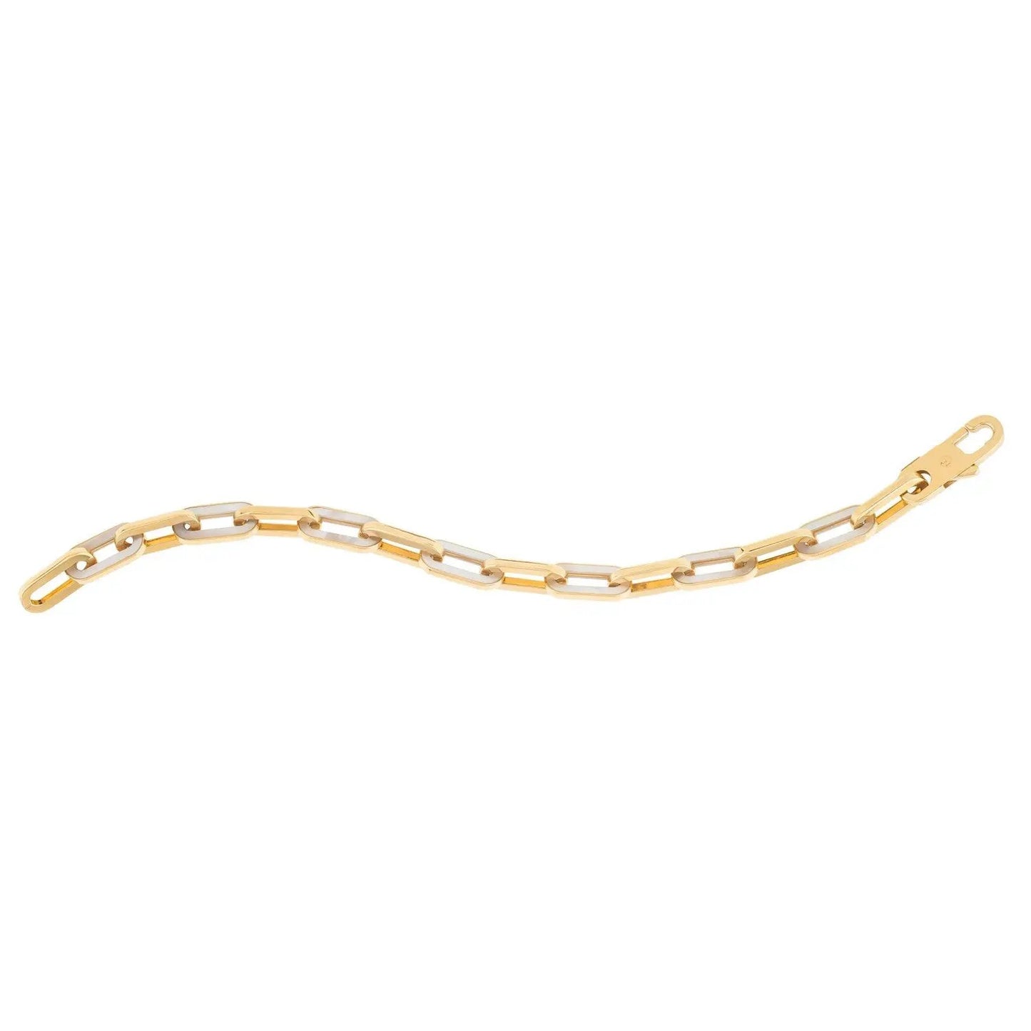 14k yellow gold MOP paperclip gem-link bracelet with alternating white links on Tampa Home & Garden Store