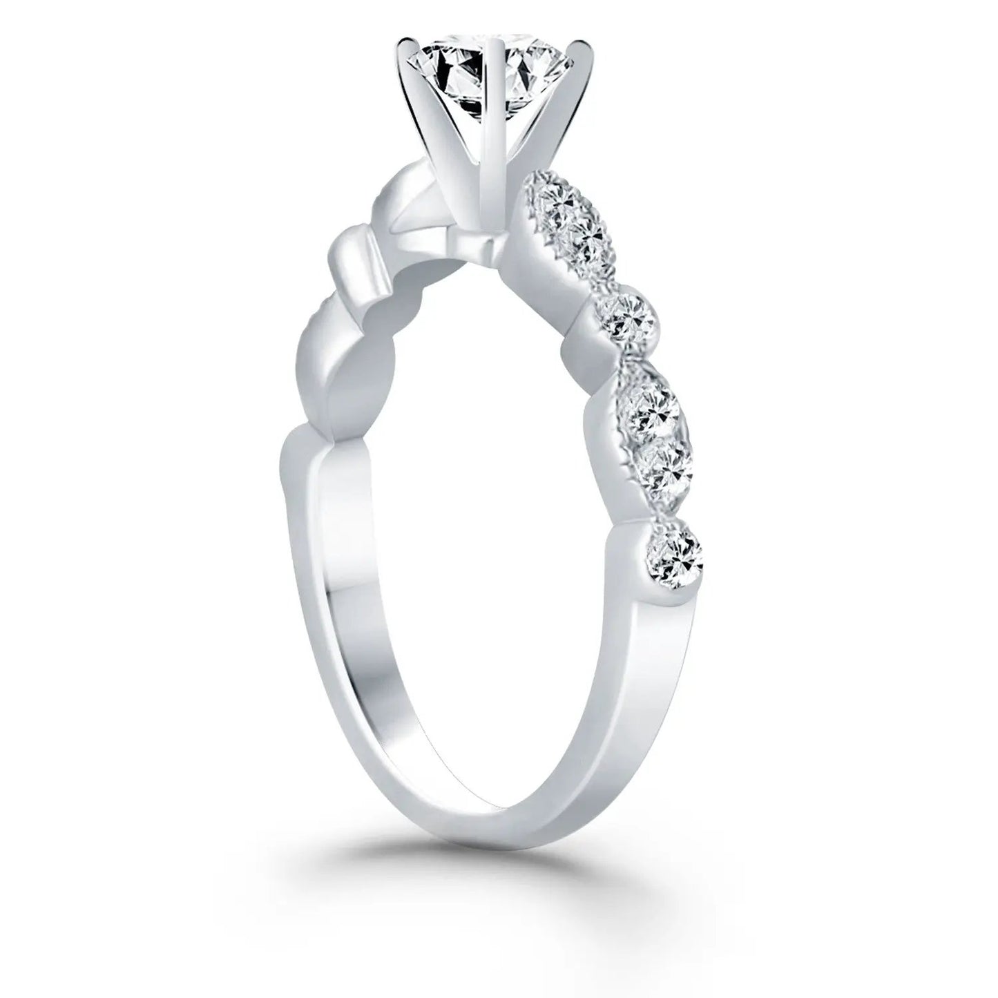 14k white gold fancy-shaped diamond ring with center stone and diamond-studded band on Tampa Home & Garden Store