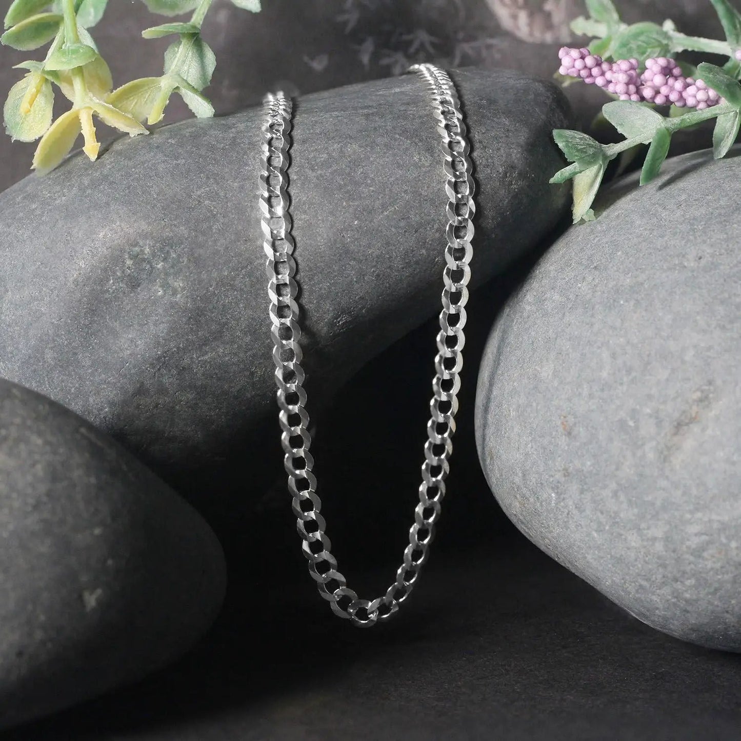 Two 3.6mm 14k white gold solid curb chain necklaces on Tampa Home & Garden Store