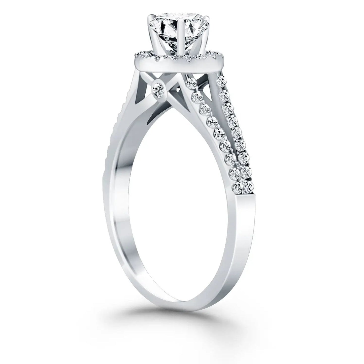 14k White Gold Diamond Halo Split Shank Engagement Ring with pave diamonds on band Bids.com on Tampa Home & Garden Store