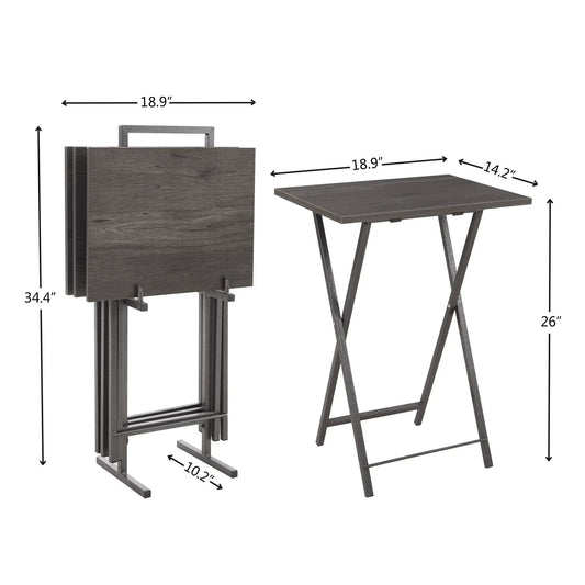 Folding TV Tray Tables set of 4 with storage rack in dark wood finish on Tampa Home & Garden Store