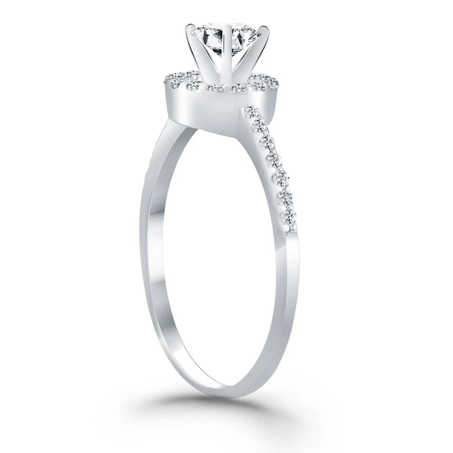 14k white gold diamond halo engagement ring with pave band and a center stone by Bids.com on Tampa Home & Garden Store