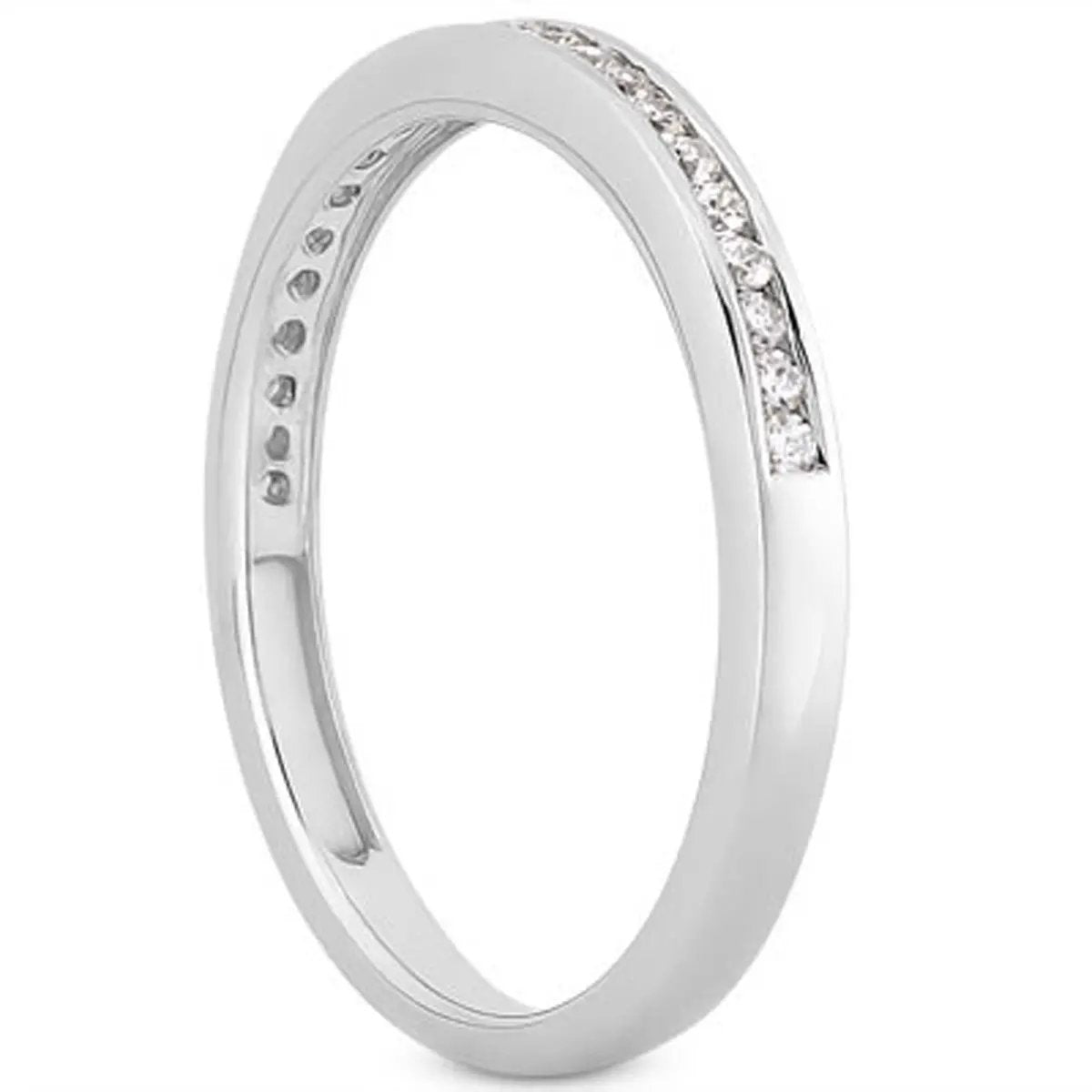 14k white gold slender channel-set diamond wedding ring, half-round band, by Bids.com on Tampa Home & Garden Store