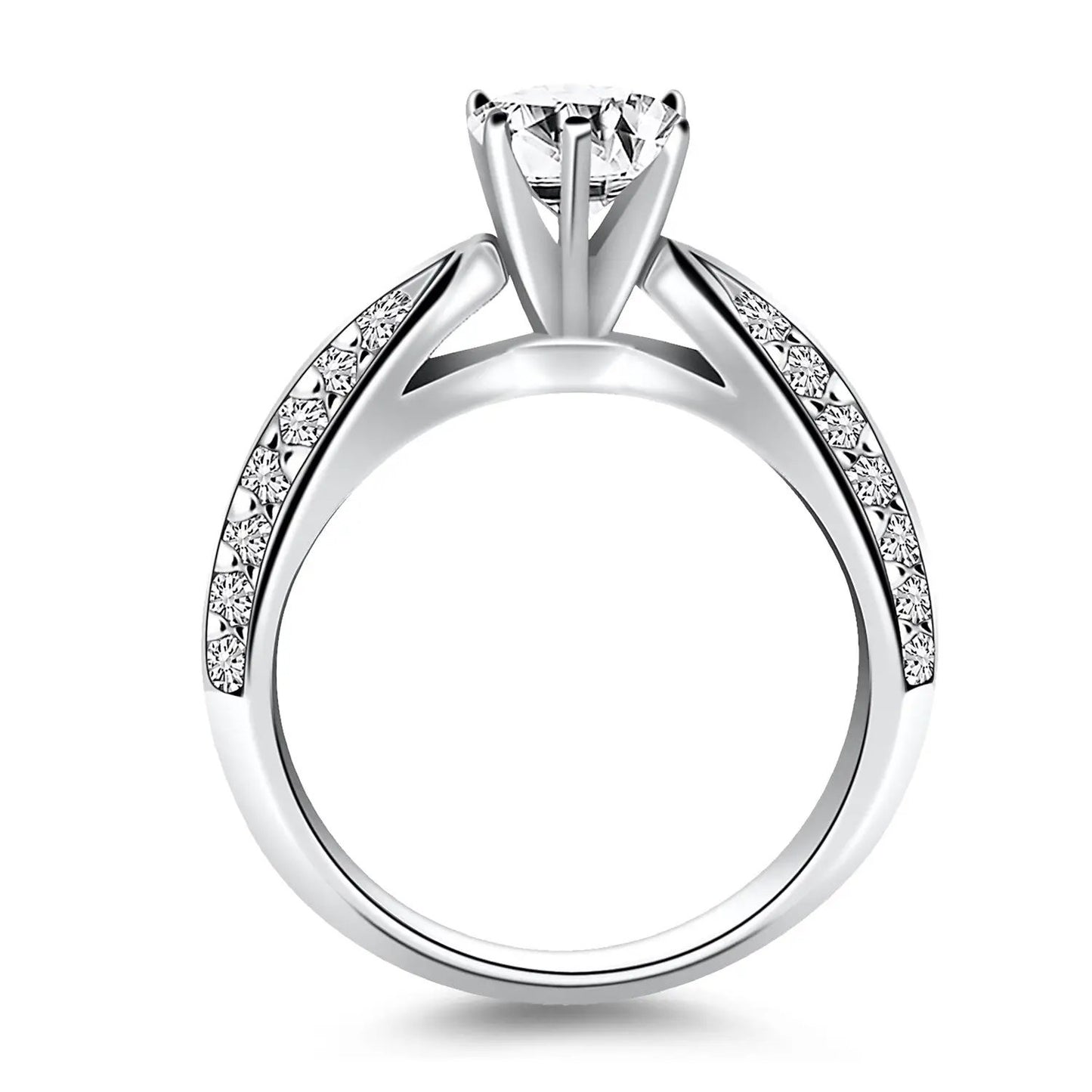 14k white gold cathedral engagement ring with solitaire center diamond and pavé band on Tampa Home & Garden Store