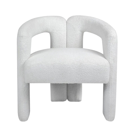 Beige teddy-fabric modern dining chair with open curved back and cushioned seat on Tampa Home & Garden Store