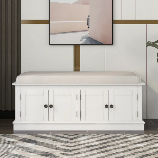 TREXM white shoe storage bench with 4 doors and shelves, cushioned top on Tampa Home & Garden Store