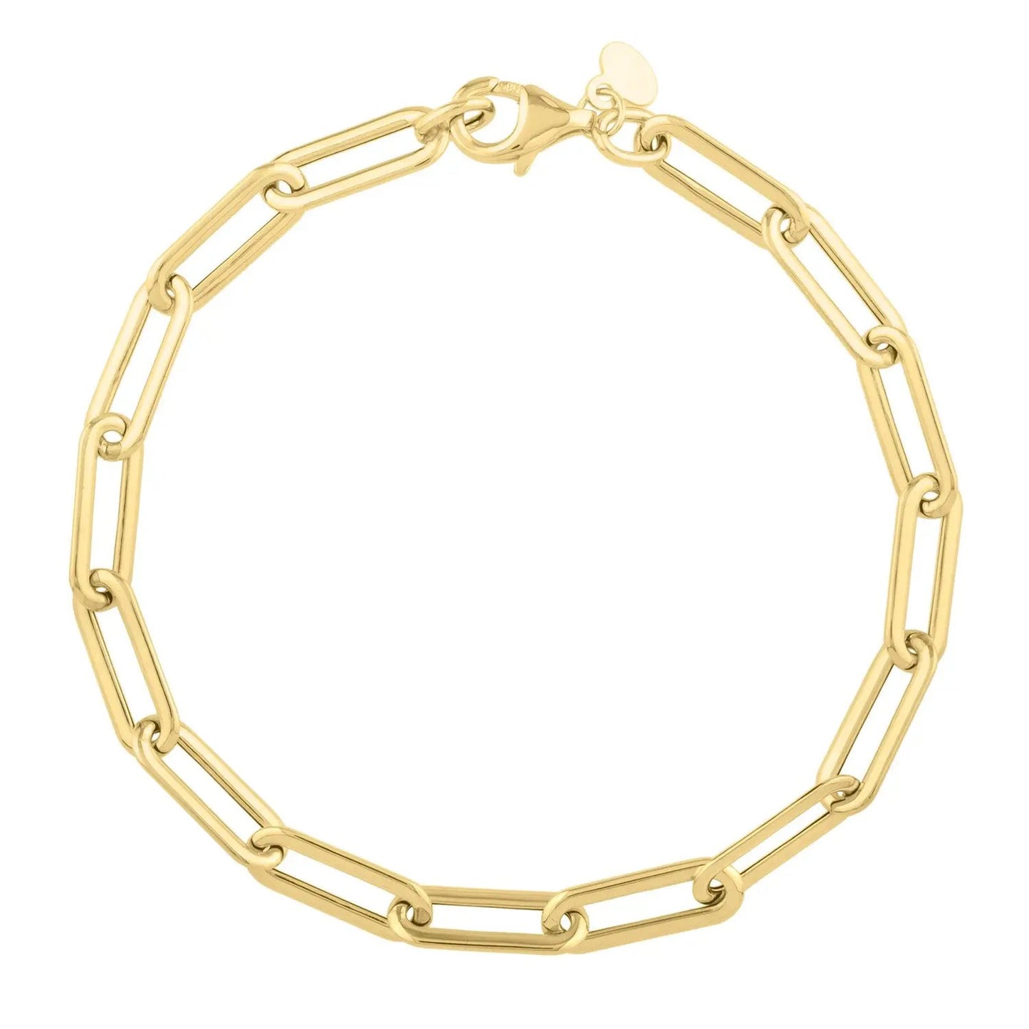 14K gold paperclip chain bracelet with rectangular links and lobster clasp, heart charm on Tampa Home & Garden Store