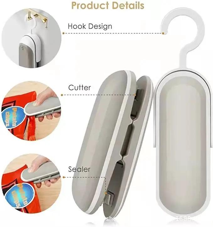 Mini Portable Handheld Bag Sealing Machine with cutter, white/gray on Tampa Home & Garden Store