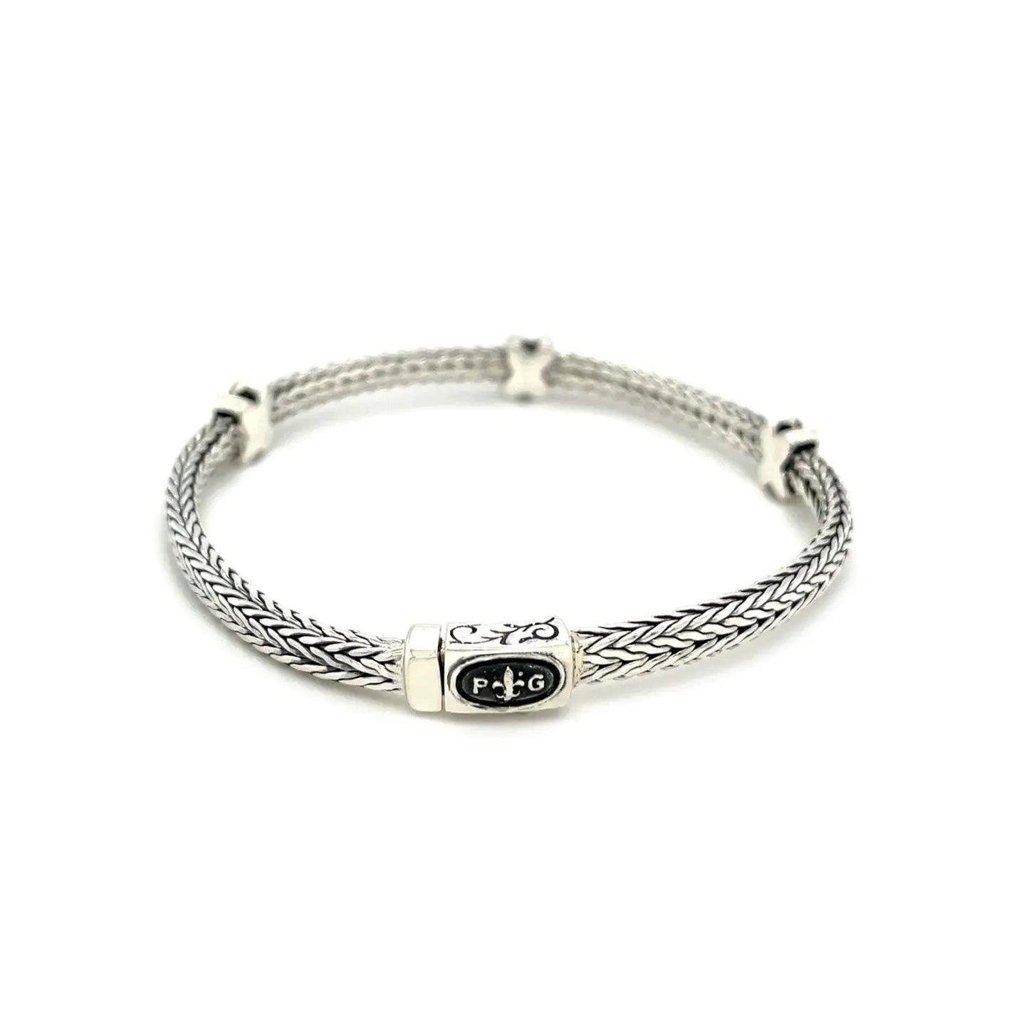 Woven Rope Bracelet with Black Sapphire X Accents in Sterling Silver - Tampa Home & Garden Store