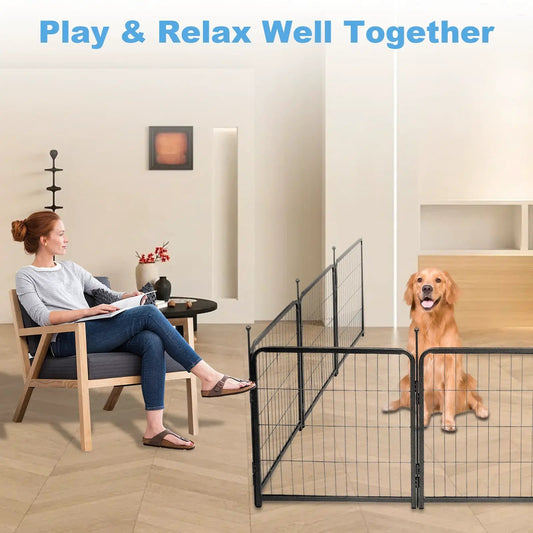 16 Panels Dog Playpen with 2 Doors, camping 24 inch, black metal fencing on Tampa Home & Garden Store