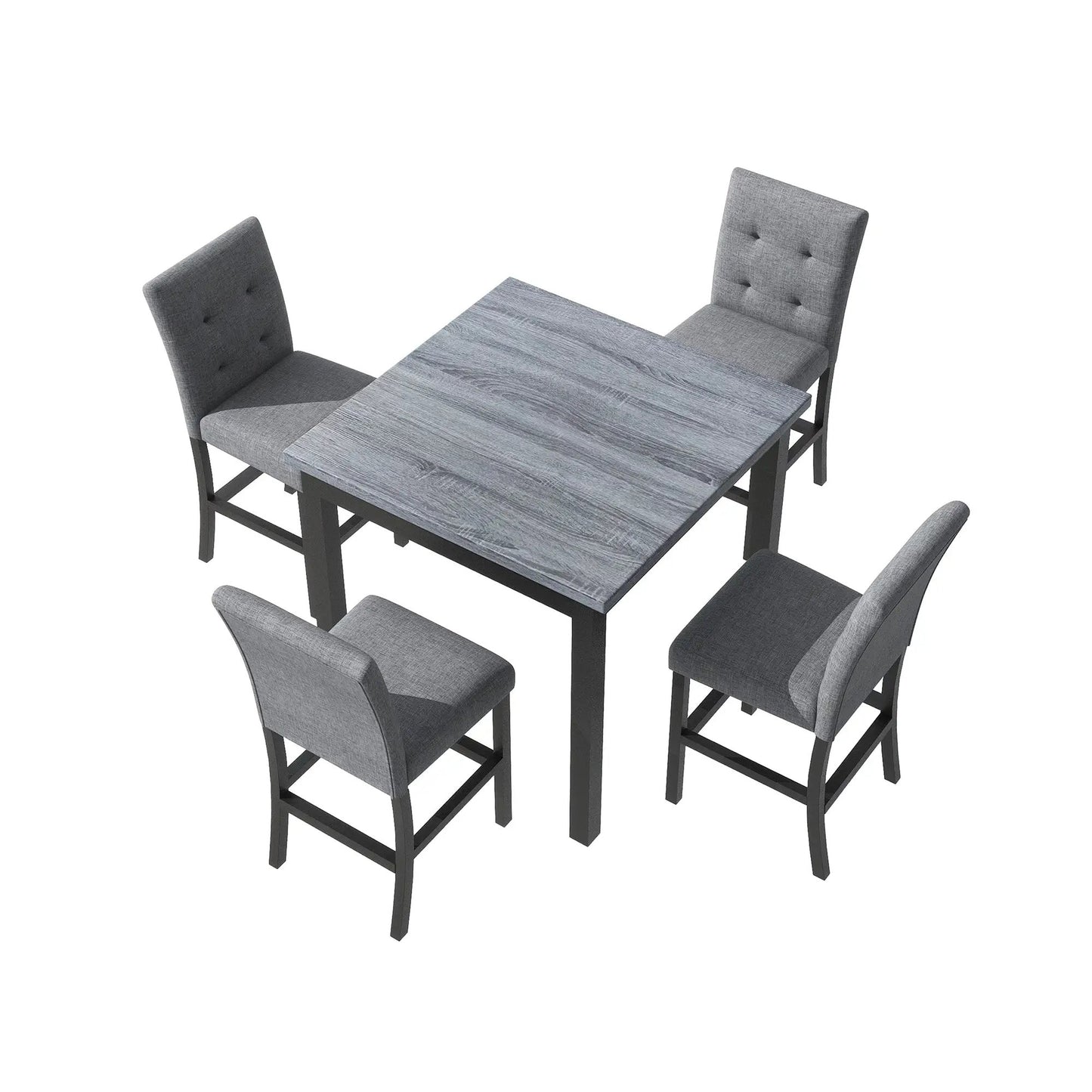 Topmax five piece cabinet dining set black with gray tufted chairs, wood top on Tampa Home & Garden Store