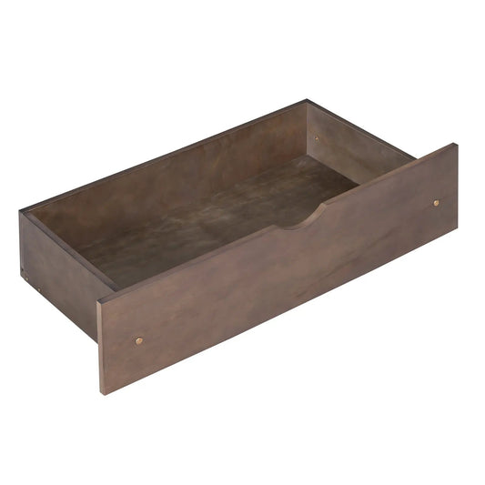 Twin walnut wood platform bed with built-in storage drawer on Tampa Home & Garden Store