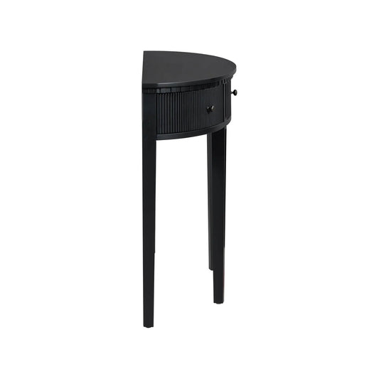 Pine veneer console table with drawer fronts in black finish, curved silhouette on Tampa Home & Garden Store