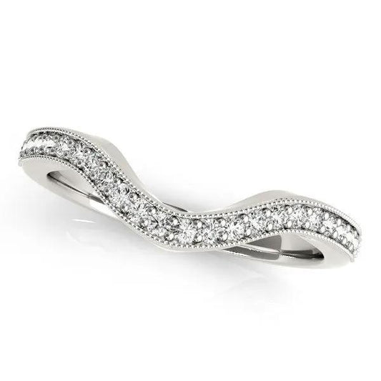 14k white gold milgrained border curved diamond wedding band, pavé diamonds, 1/5 cttw on Tampa Home & Garden Store