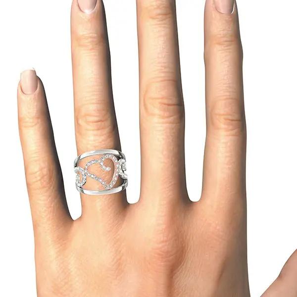 Heart motif filigree diamond ring in 14k white and rose gold, 1/4 cttw, by Bids.com, on finger on Tampa Home & Garden Store