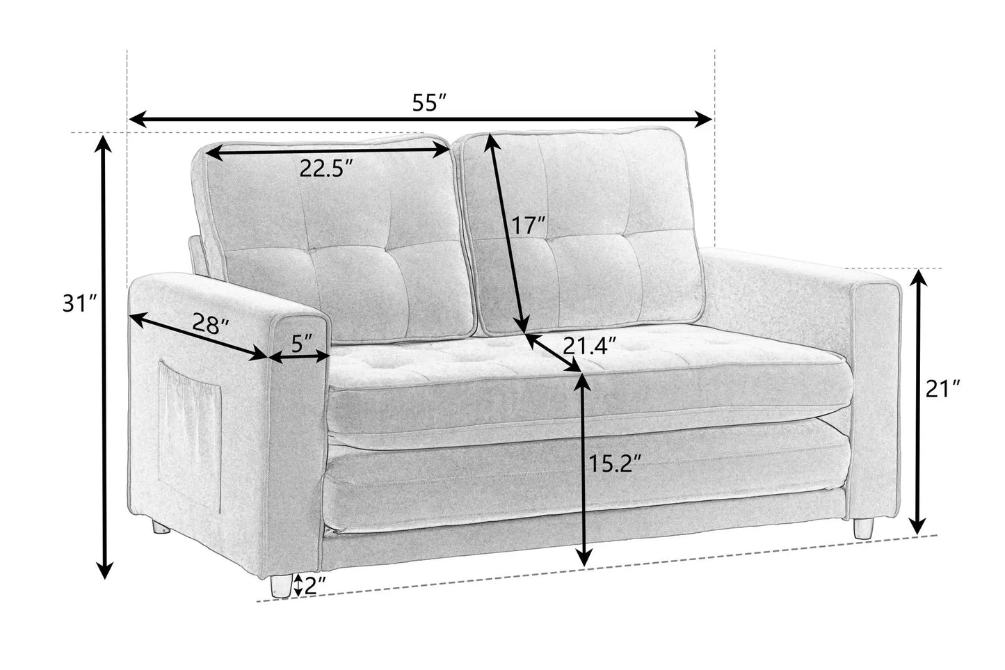 3 Fold Sofa Space Saving Futon Couch gray fabric 55 in wide VIP Digital Presence on Tampa Home & Garden Store
