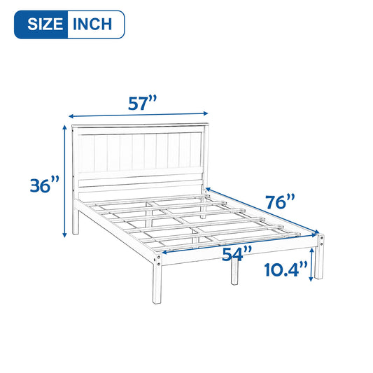 Platform Bed Frame with Headboard Wood Slat Support No Box Spring Needed Full White