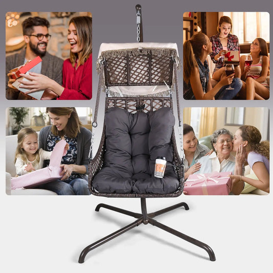 VIP Digital Presence Swing Egg Chair with Stand wicker frame white cushion indooroutdoor on Tampa Home & Garden Store