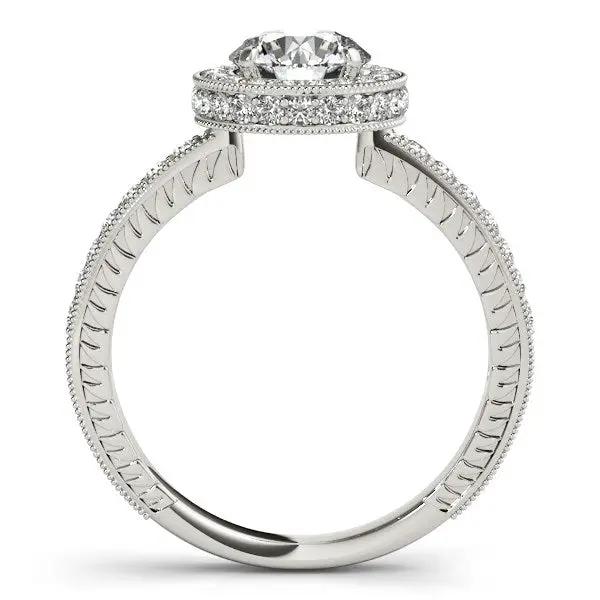 14k white gold milgrain border diamond pave engagement ring with round diamond Bids.com on Tampa Home & Garden Store