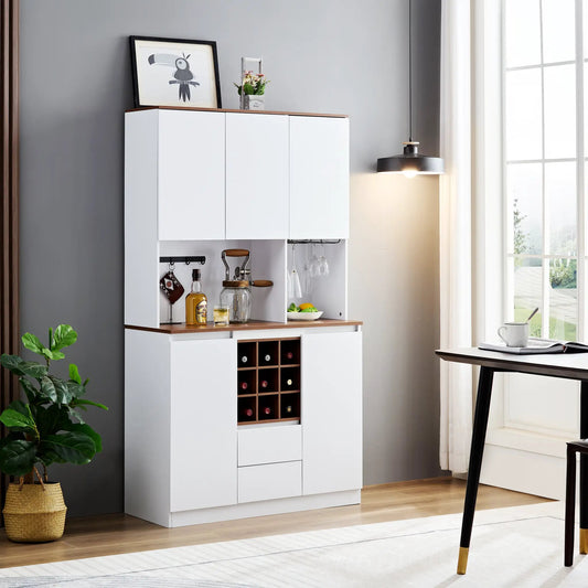 Farmhouse Coffee Bar Wine Cabinet with Storage white finish wood top wine rack on Tampa Home & Garden Store