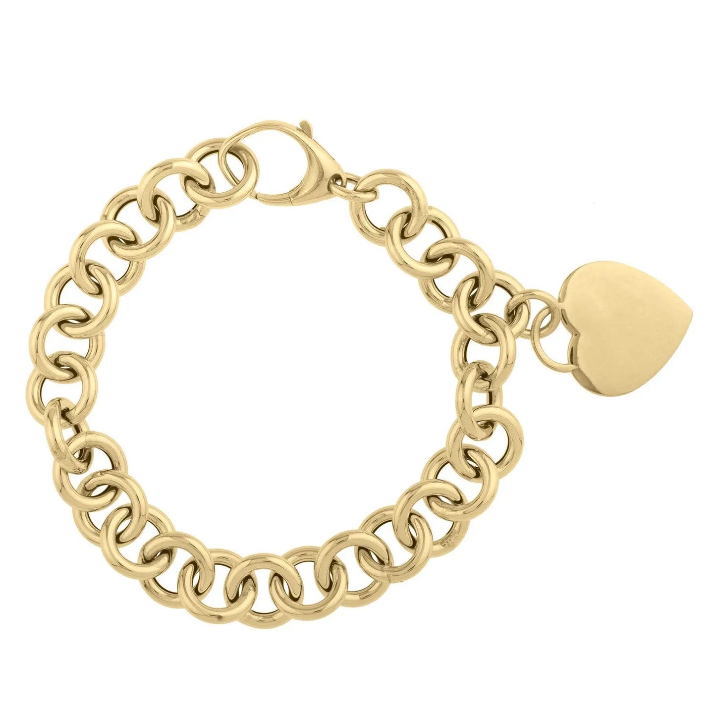 14k yellow gold rolo link bracelet with heart tag and lobster clasp on Tampa Home & Garden Store